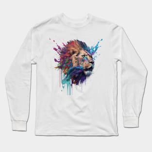 Lion Splash Art: Vibrant Fantasy Portrait #3 Long Sleeve T-Shirt